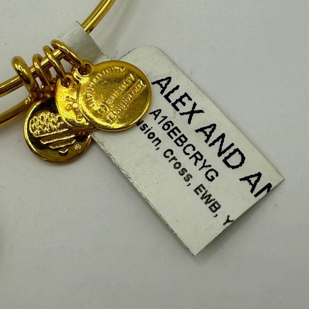 Spiritual Faith Cross Bangle Alex‎ and Ani A16EBCRYG Gold Blue Expandable - Picture 4 of 7